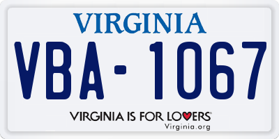 VA license plate VBA1067