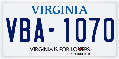 VA license plate VBA1070