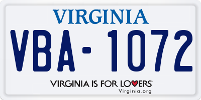 VA license plate VBA1072