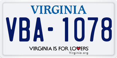 VA license plate VBA1078