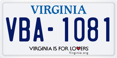 VA license plate VBA1081