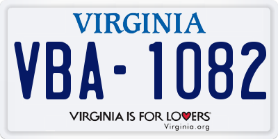 VA license plate VBA1082