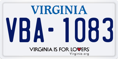 VA license plate VBA1083