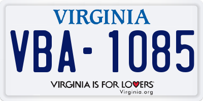 VA license plate VBA1085