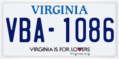 VA license plate VBA1086