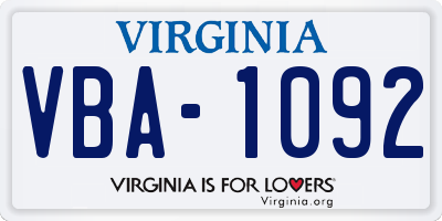 VA license plate VBA1092
