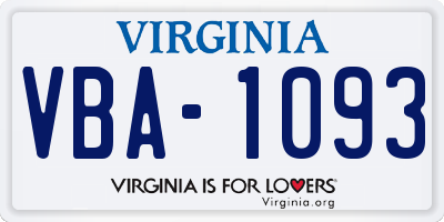VA license plate VBA1093