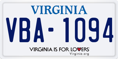 VA license plate VBA1094