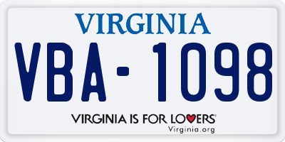 VA license plate VBA1098