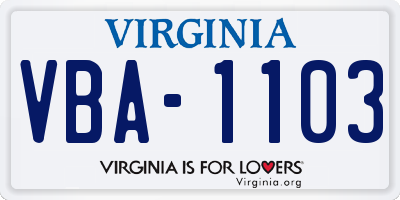 VA license plate VBA1103