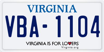 VA license plate VBA1104