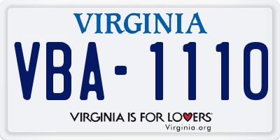 VA license plate VBA1110