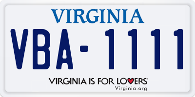 VA license plate VBA1111