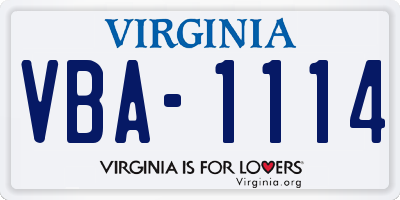 VA license plate VBA1114