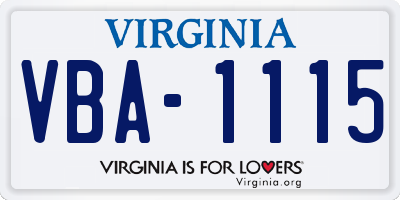 VA license plate VBA1115