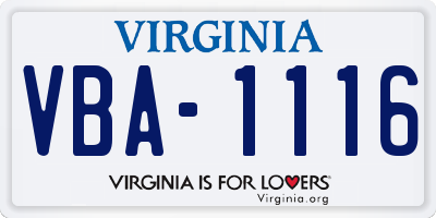 VA license plate VBA1116