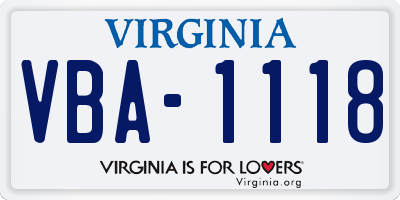 VA license plate VBA1118