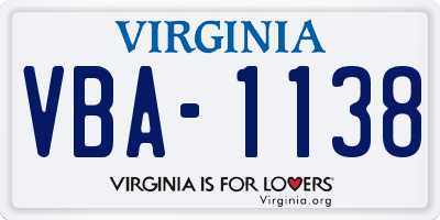 VA license plate VBA1138