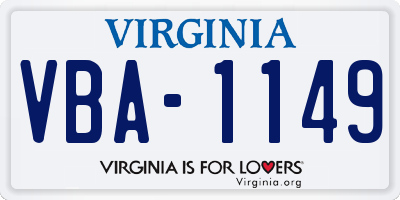 VA license plate VBA1149