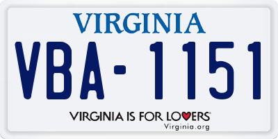 VA license plate VBA1151