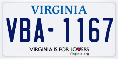 VA license plate VBA1167