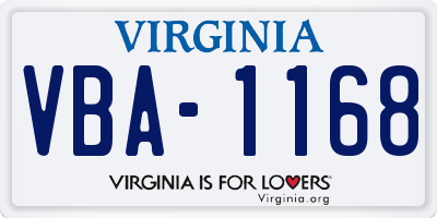 VA license plate VBA1168