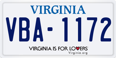 VA license plate VBA1172