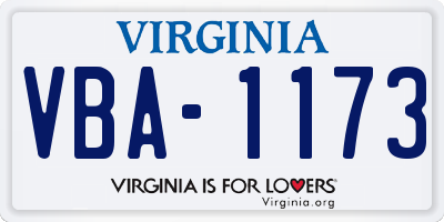 VA license plate VBA1173