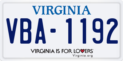 VA license plate VBA1192