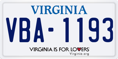 VA license plate VBA1193