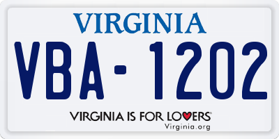 VA license plate VBA1202