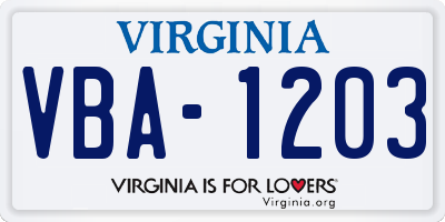 VA license plate VBA1203
