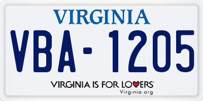 VA license plate VBA1205