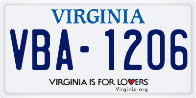 VA license plate VBA1206