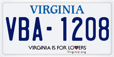 VA license plate VBA1208