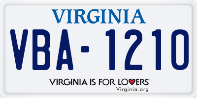 VA license plate VBA1210