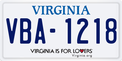 VA license plate VBA1218