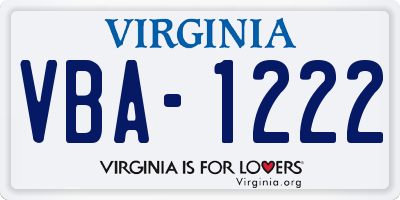 VA license plate VBA1222