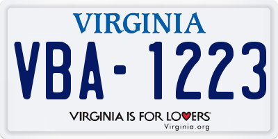 VA license plate VBA1223
