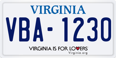 VA license plate VBA1230