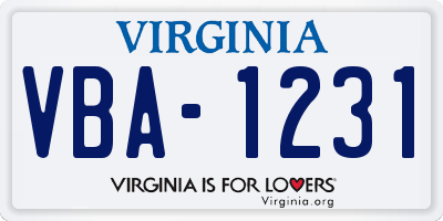 VA license plate VBA1231
