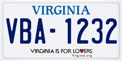 VA license plate VBA1232
