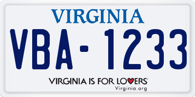 VA license plate VBA1233