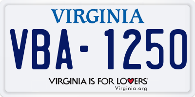 VA license plate VBA1250