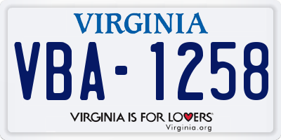 VA license plate VBA1258