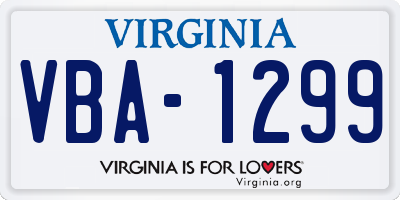 VA license plate VBA1299