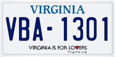 VA license plate VBA1301