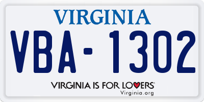 VA license plate VBA1302