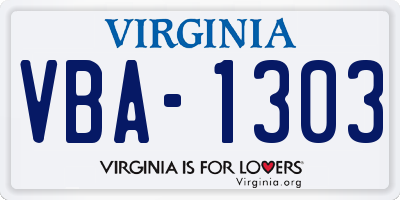 VA license plate VBA1303