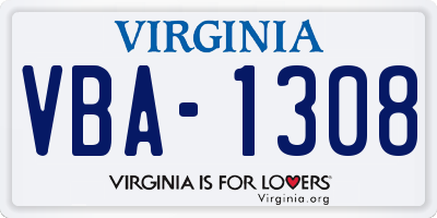VA license plate VBA1308